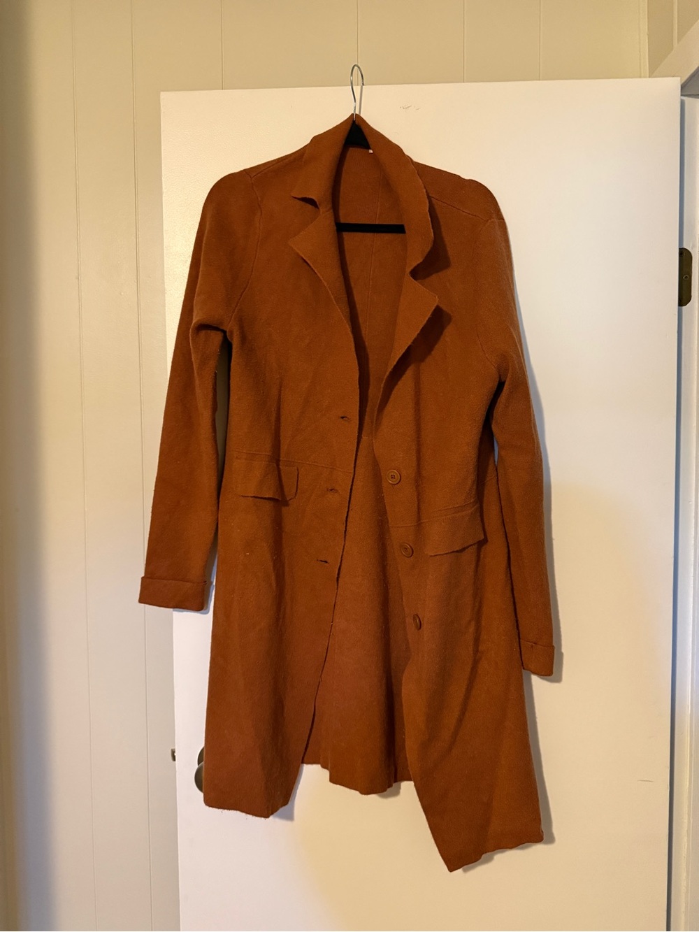 ESQUALO Long Open-Front Trench Coat in Rust Brown